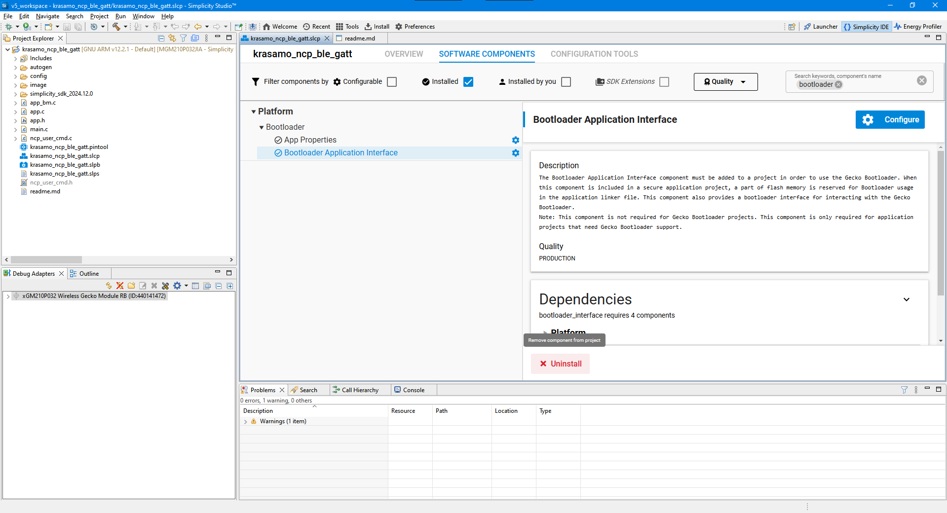 Image 7. Software Components - Uninstall Bootloader Application Interface.