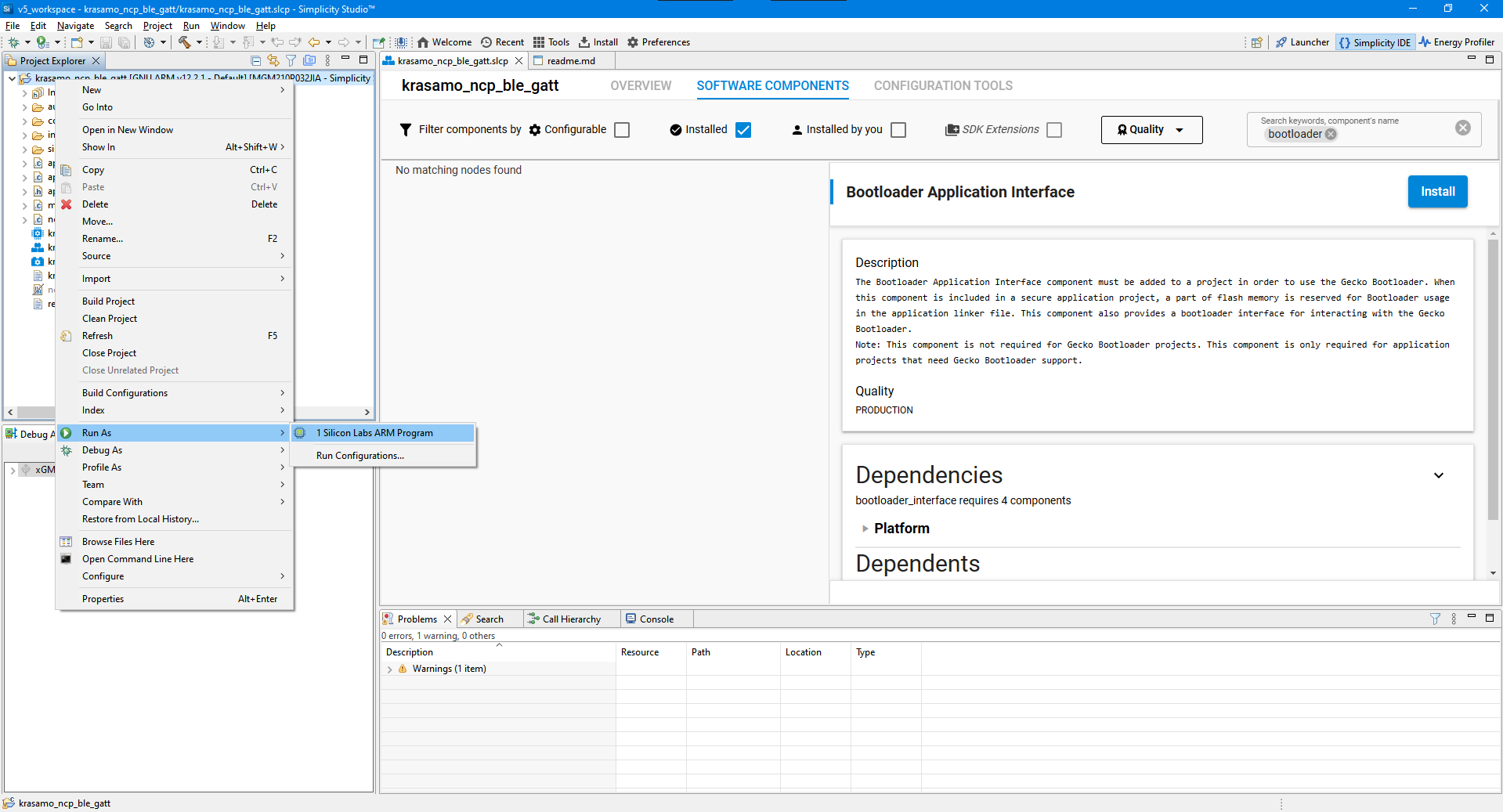 Image 9. Run As Silicon Labs ARM program.