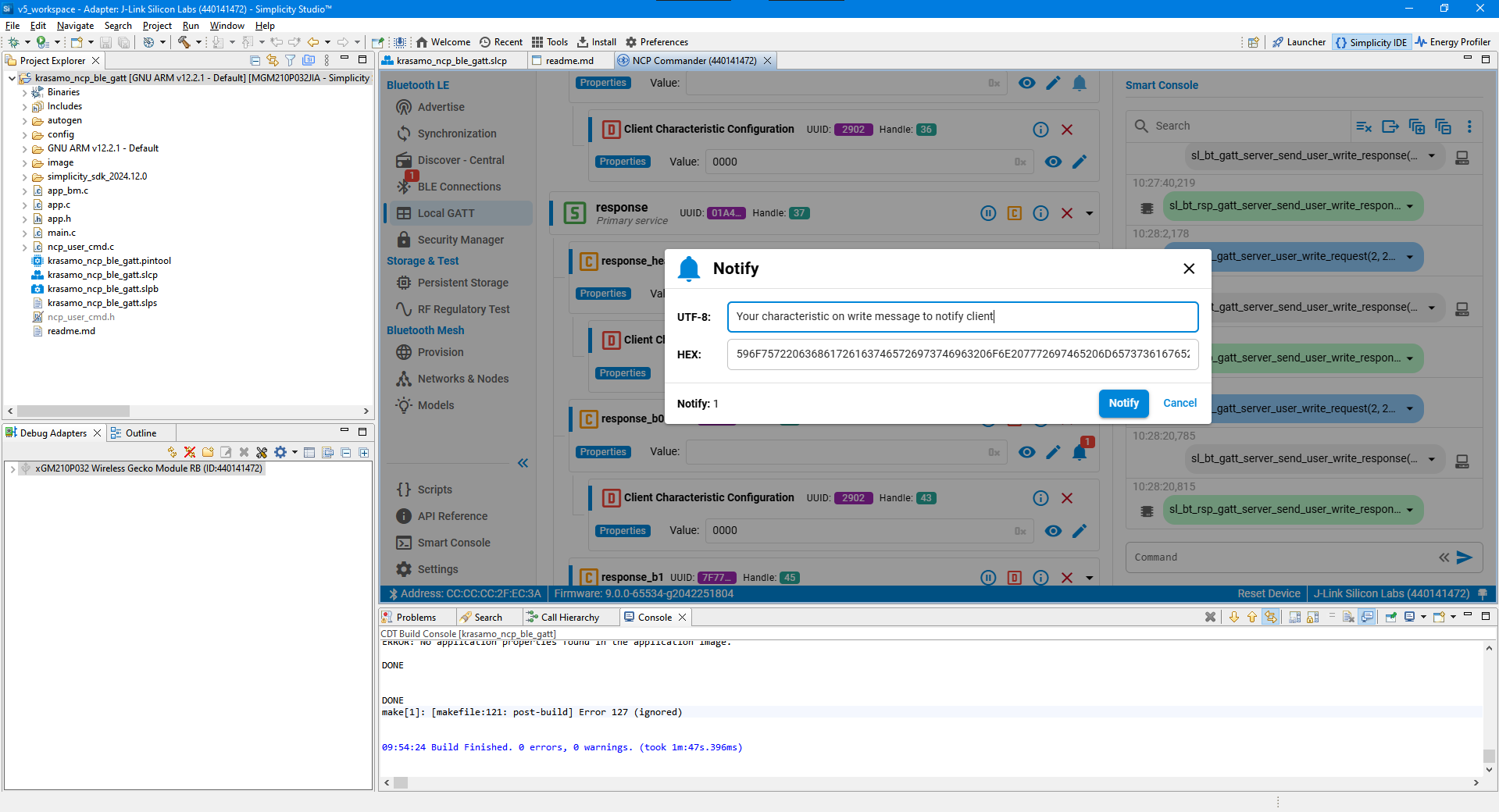 Image 22. NCP Commander - Characteristic notify message