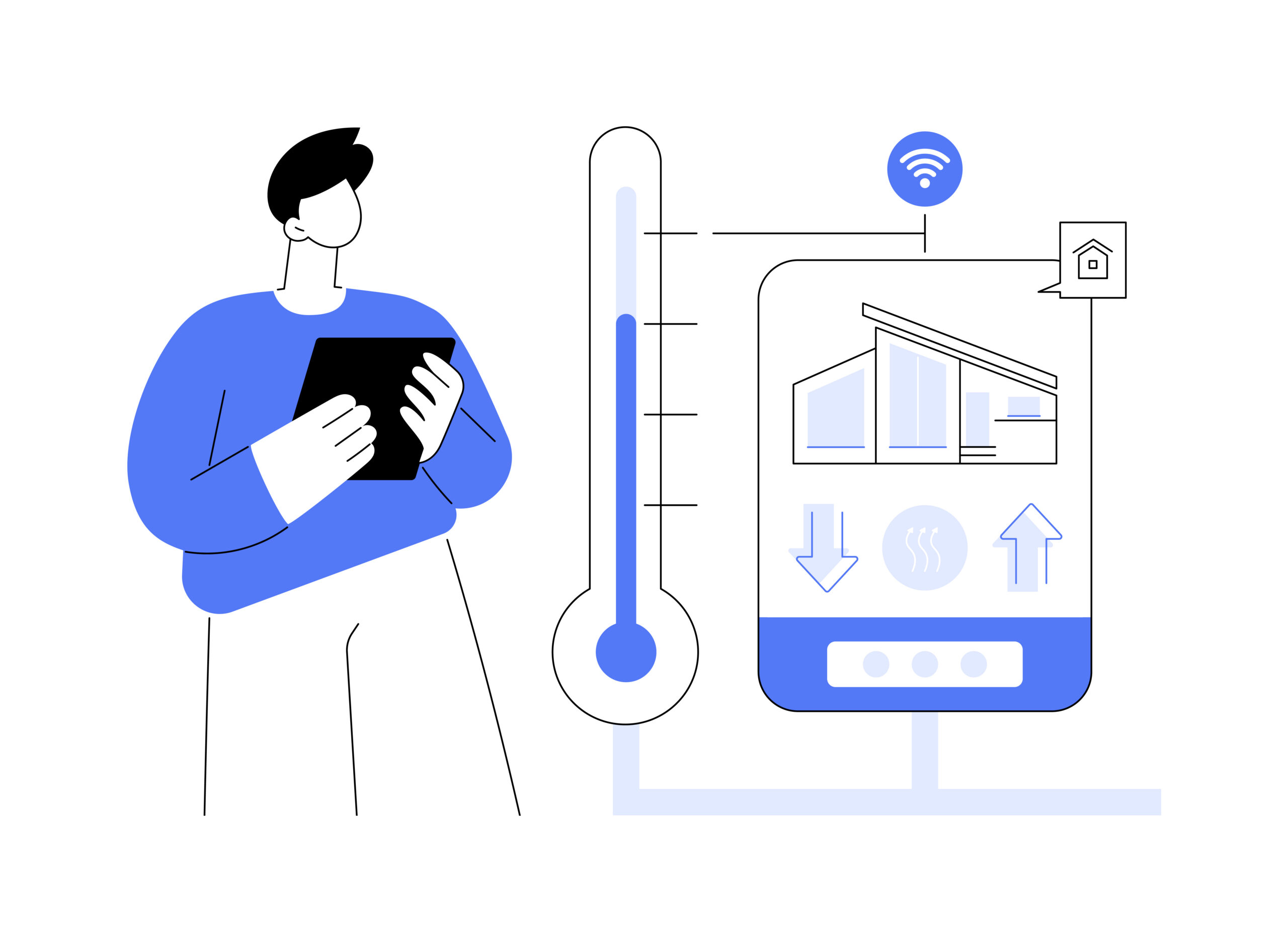 Home heating technologies abstract concept vector illustration. Sensor controlling app isolated cartoon vector illustrations.