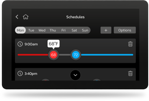thermostat schedules settings screen