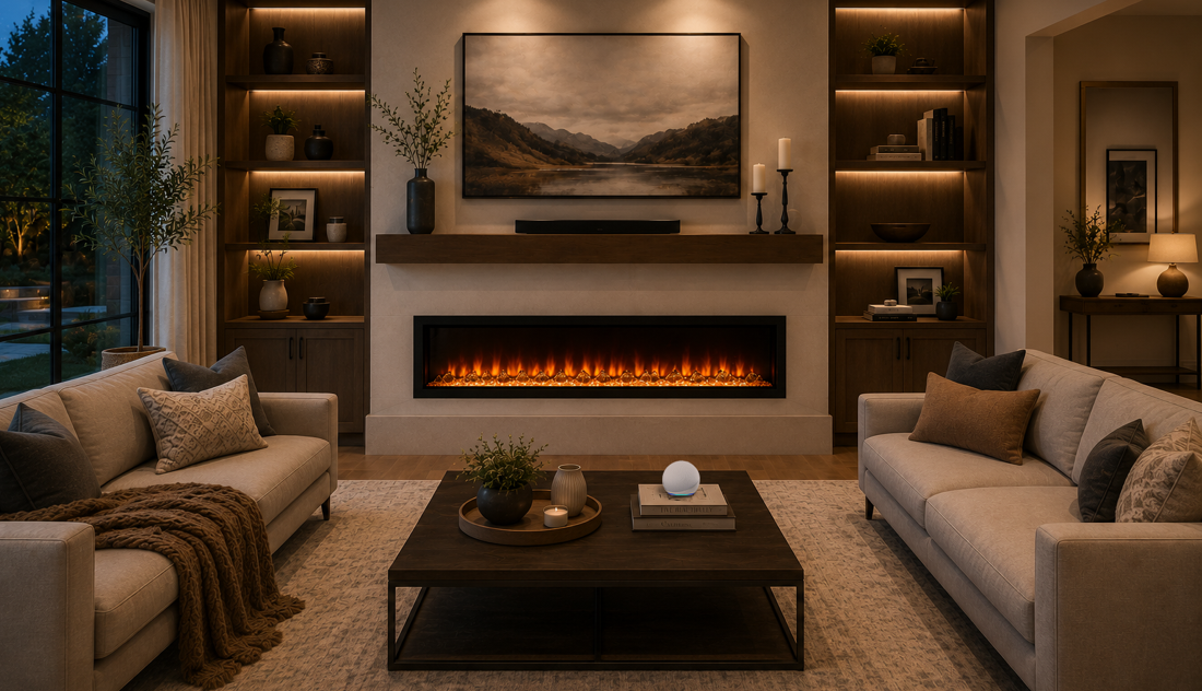 Content1 calm living room featuring an alexa device