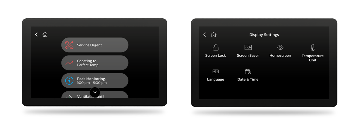 Content2 thermostat ui for display settings and notifications