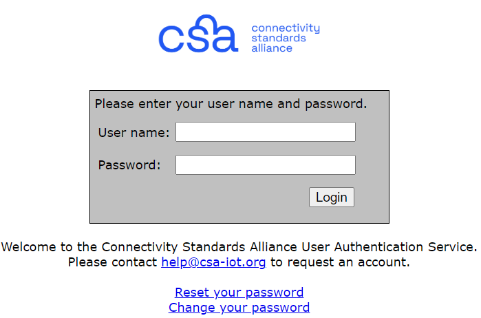 member login screen from the connectivity standard alliance