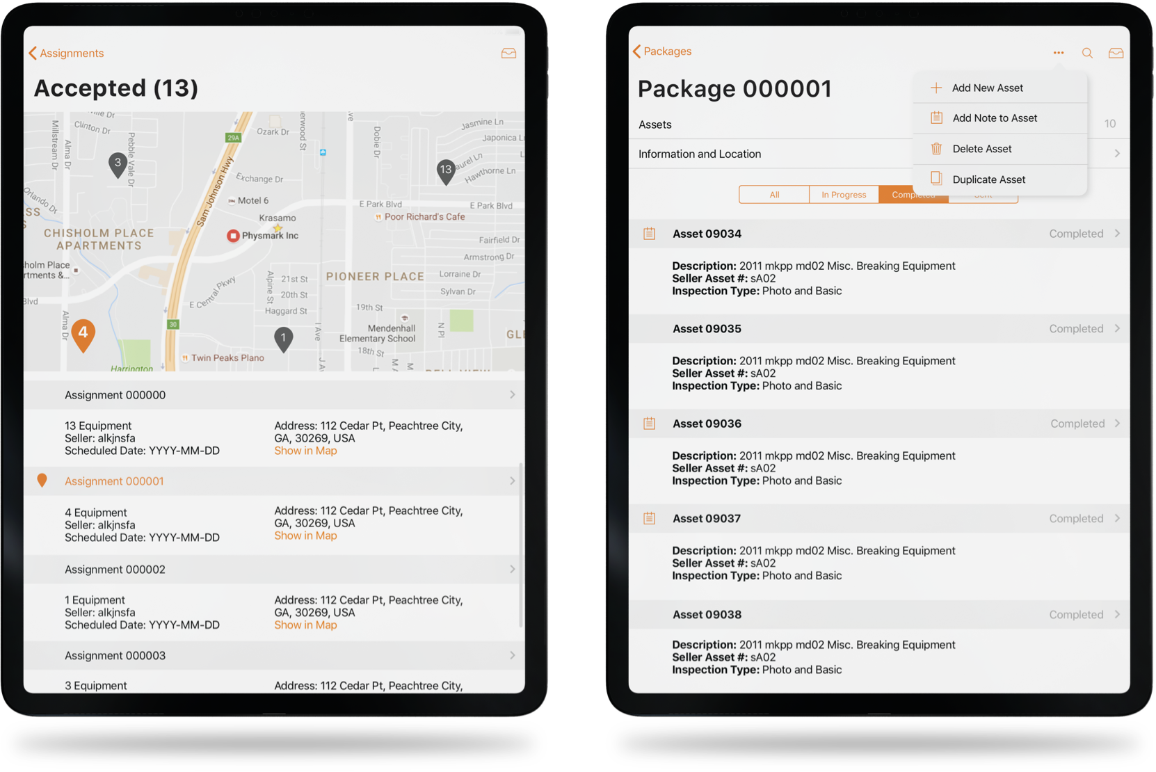 inspector_tablet2 Inspections Mobile App Packages and Assignments screen