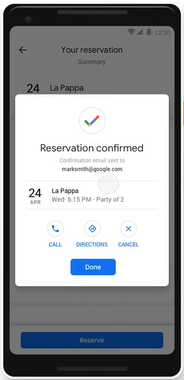 Reservation Confirmed! Image from Google